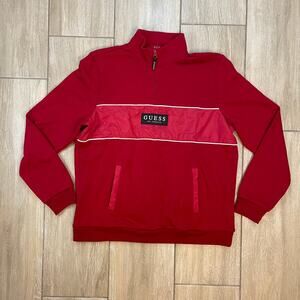 GUESS Los Angeles Red Quarter Zip Pullover Sweatshirt Mens Large Logo Colorblock